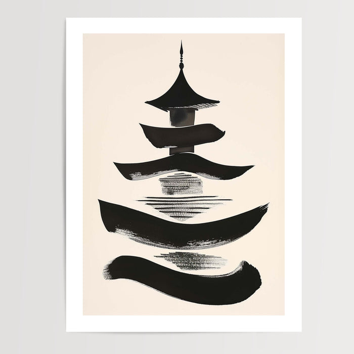 Poster Pagode japonaise - Silhouette à l'encre au souffle zen — Vierge - poster-presentation-produit — passe-partout blanc