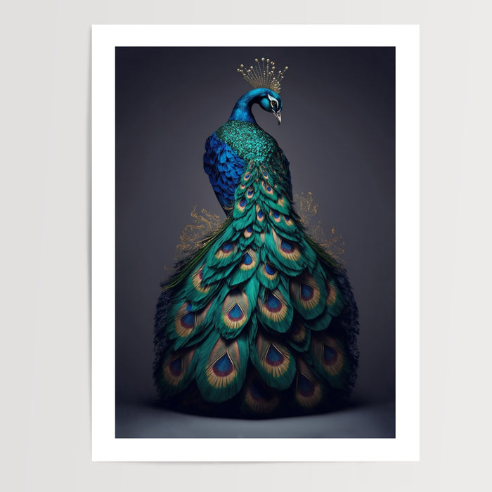 Poster Paon royal - L'éclat irisé d'un oiseau majestueux — Vierge - poster-presentation-produit — passe-partout blanc