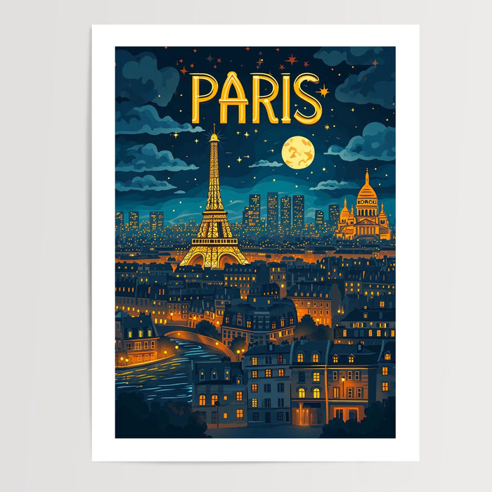 Poster Paris nocturne - La Tour Eiffel sous le charme de la nuit — Vierge - poster-presentation-produit — passe-partout blanc