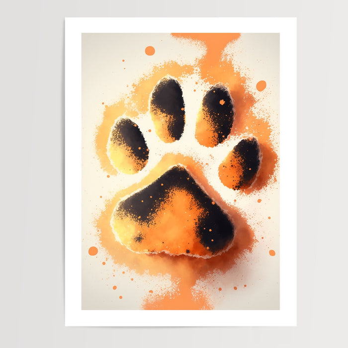 Poster Patte de chien - Empreinte tendre en aquarelle orangée — Vierge - poster-presentation-produit — passe-partout blanc