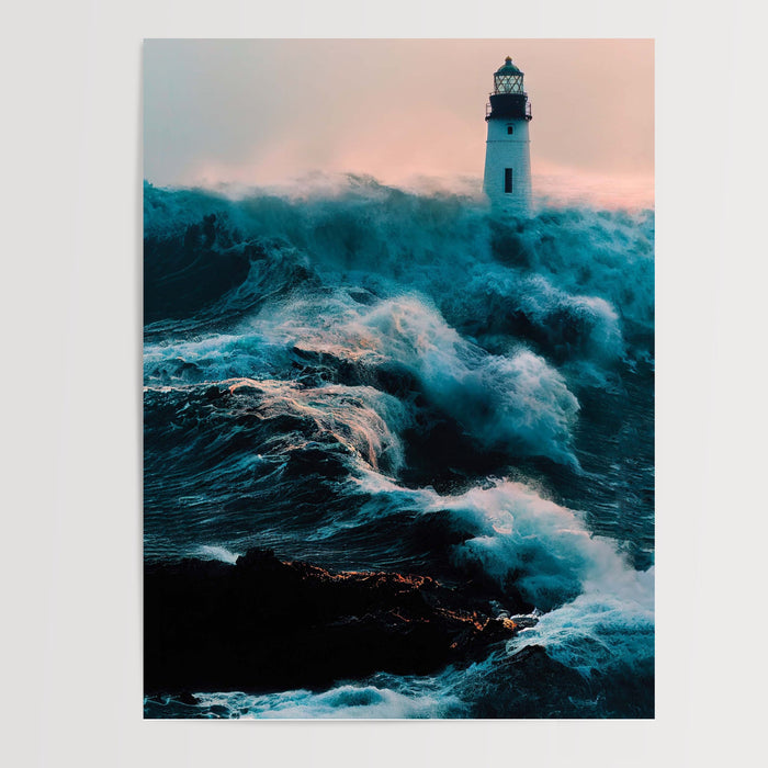 Poster Phare dans la tempête - Sentinelle face aux vagues déchaînées — Vierge - poster-presentation-produit
