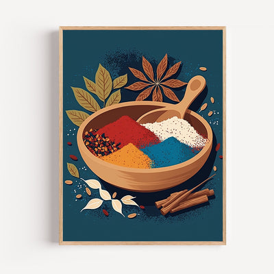 Poster Épices indiennes - Bol de couleurs chaudes et parfumées
