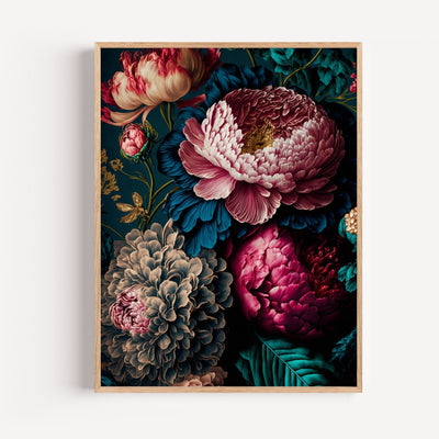 Baroque Peonies Wall Art – Majestic Pink Peonies on Black