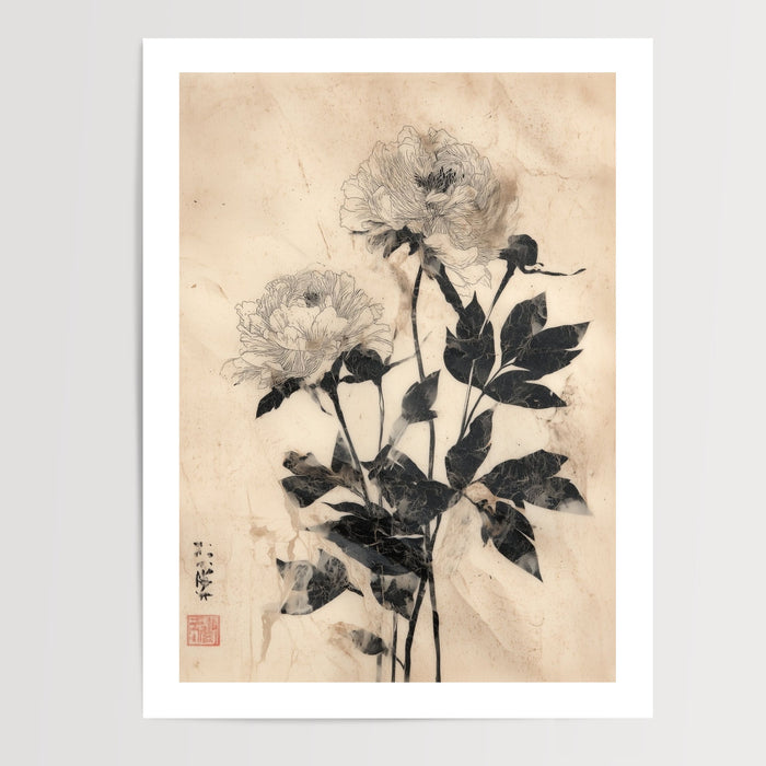 Poster Pivoines chinoises - Encre délicate et esprit ancien — Vierge - poster-presentation-produit — passe-partout blanc