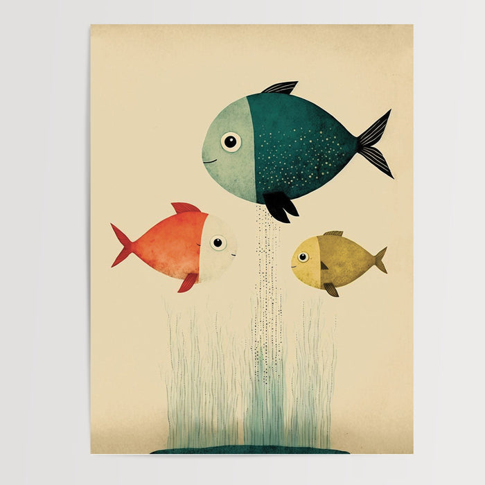 Poster Poissons joyeux - Trois amis colorés des mers enchantées — Vierge - poster-presentation-produit