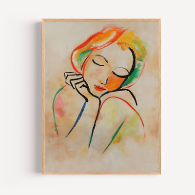 Female Portrait Art Print — Minimalist Line Art in Pastel Tones