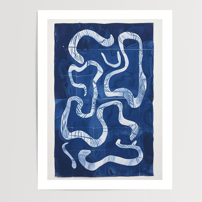 Poster Rêverie ondulante - Vagues de bleu pour un intérieur apaisé — Vierge - poster-presentation-produit — passe-partout blanc