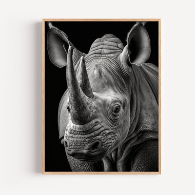 Poster Rhinocéros - Force brute en noir et blanc d'Afrique sauvage