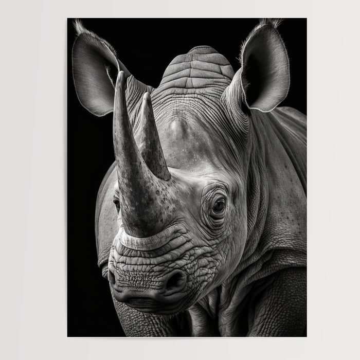 Poster Rhinocéros - Force brute en noir et blanc d'Afrique sauvage — Vierge - poster-presentation-produit
