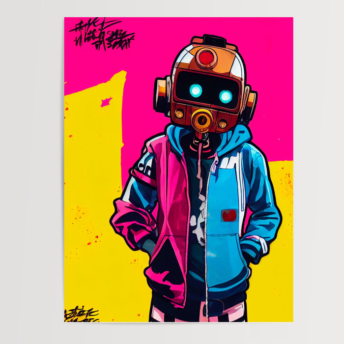 Poster Robot hip-hop - Graffiti rétro aux couleurs néon — Vierge - poster-presentation-produit