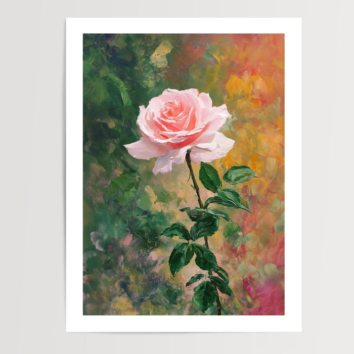 Poster Rose à l'huile - Douceur d'un jardin au soleil couchant — Vierge - poster-presentation-produit — passe-partout blanc
