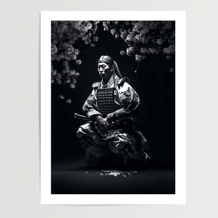 Poster Samouraï japonais - Le calme et la force du guerrier — Vierge - poster-presentation-produit — passe-partout blanc