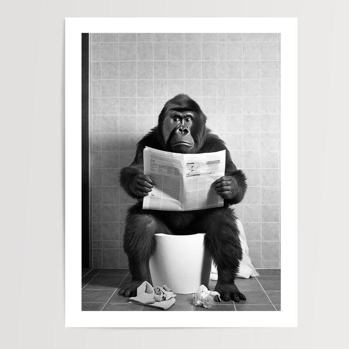 Poster Singe aux toilettes - Un clin d'œil drôle pour vos WC — Vierge - poster-presentation-produit — passe-partout blanc