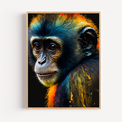 Colorful Monkey Poster - Mischievous gaze, bright multicolor fur