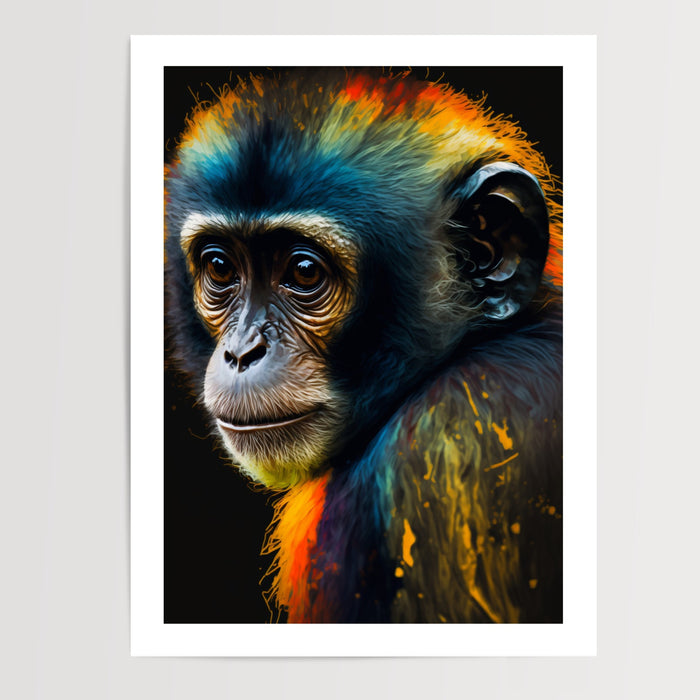 Poster Singe coloré - Regard malicieux et fourrure éclatante — Vierge - poster-presentation-produit — passe-partout blanc