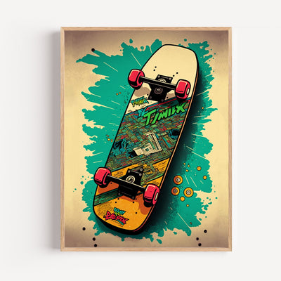 Y2K Skateboard Poster Wall Art – Retro 2000s Pop Colors
