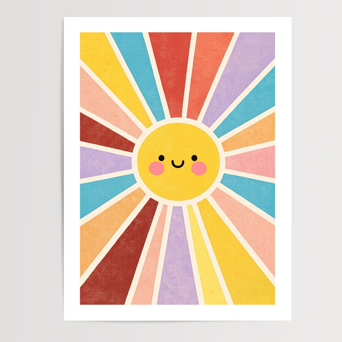 Poster Soleil souriant - Douceur colorée pour la chambre de bébé — Vierge - poster-presentation-produit — passe-partout blanc