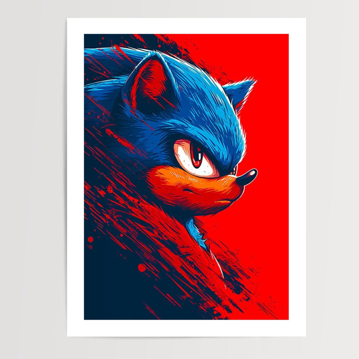Poster Sonic - Le héros bleu lancé à pleine vitesse — Vierge - poster-presentation-produit — passe-partout blanc