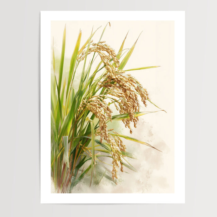 Poster Tiges de riz - Reflets dorés et feuillage de jade — Vierge - poster-presentation-produit — passe-partout blanc