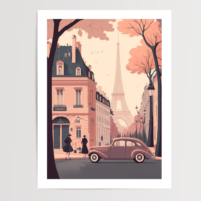 Poster Tour Eiffel - Douceur rétro d'un Paris des années 50 — Vierge - poster-presentation-produit — passe-partout blanc