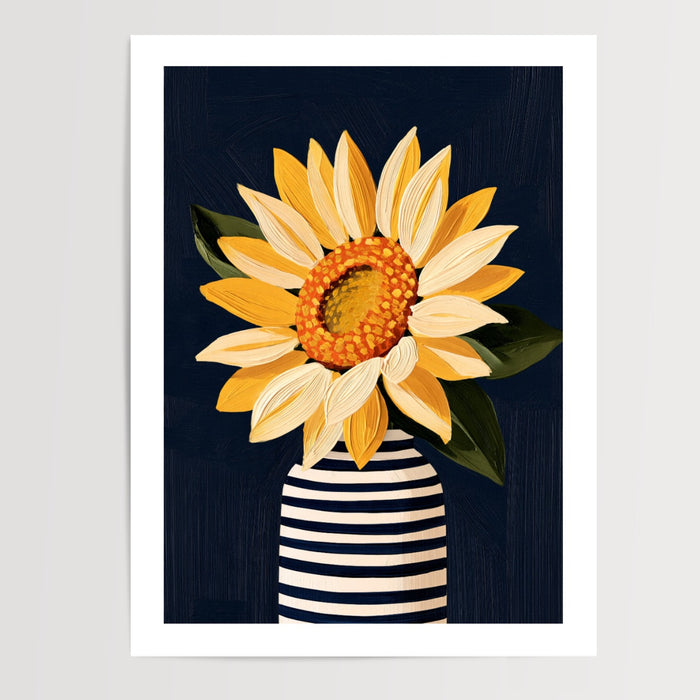 Poster Tournesol lumineux - Éclat doré sur bleu profond — Vierge - poster-presentation-produit — passe-partout blanc