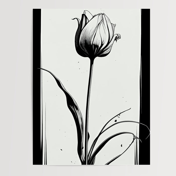 Poster Tulipe - La grâce d'une fleur en noir et blanc — Vierge - poster-presentation-produit