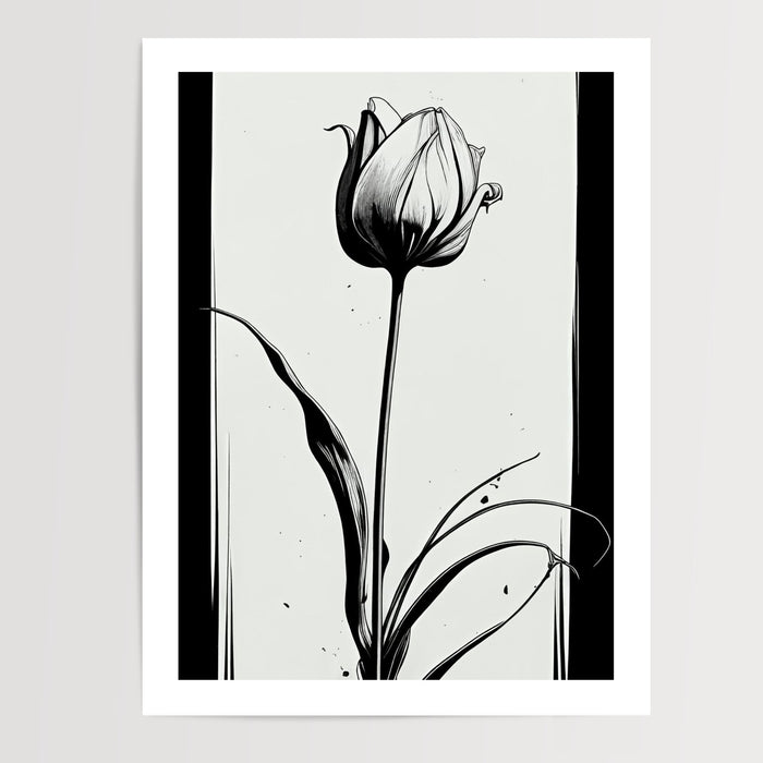Poster Tulipe - La grâce d'une fleur en noir et blanc — Vierge - poster-presentation-produit — passe-partout blanc