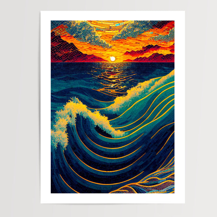 Poster Vagues marines - L'énergie de l'océan façon Hokusai — Vierge - poster-presentation-produit — passe-partout blanc
