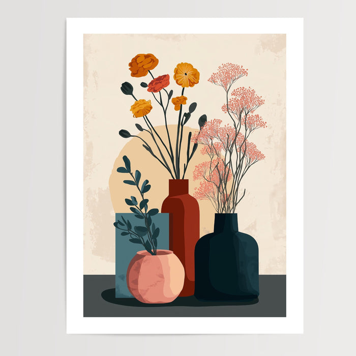 Poster Vases stylisés - Bouquets délicats aux couleurs douces — Vierge - poster-presentation-produit — passe-partout blanc
