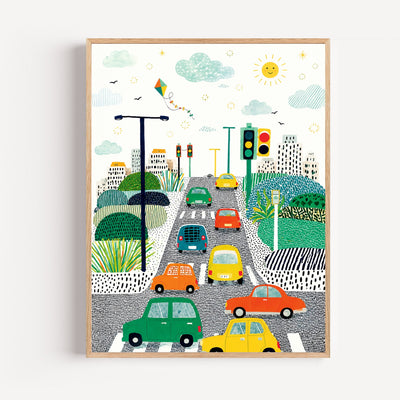 Colorful City Poster – Kids Cars & Roads Wall Art