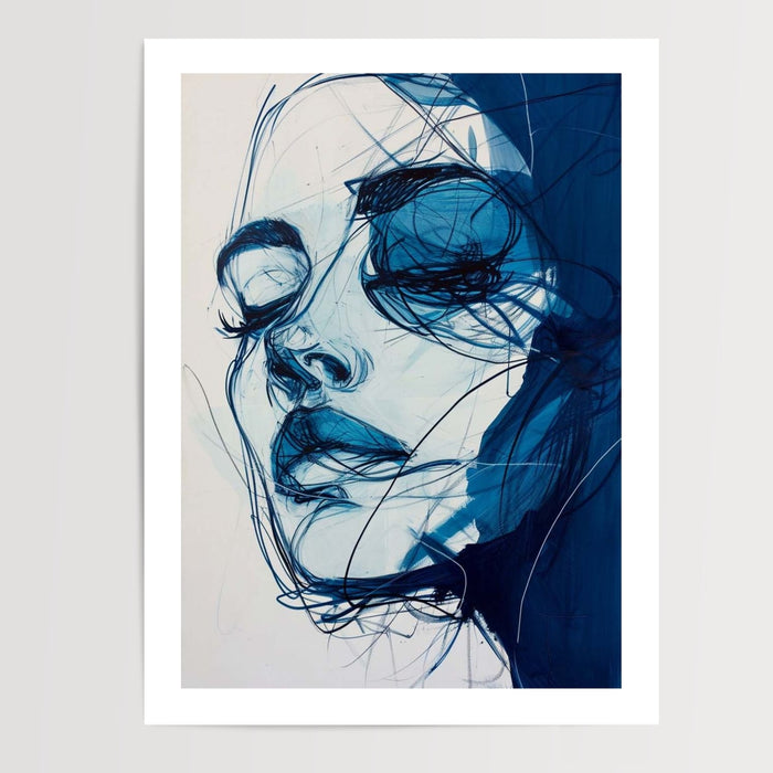 Poster Visage abstrait - Émotion à fleur de bleu — Vierge - poster-presentation-produit — passe-partout blanc
