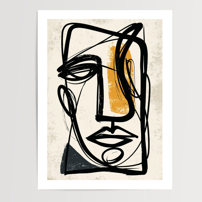 Poster Visage or et noir - Abstraction graphique et audace — Vierge - poster-presentation-produit — passe-partout blanc