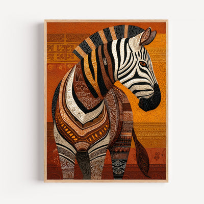 Poster Zèbre - Motifs tribaux africains et ocres cuivrés
