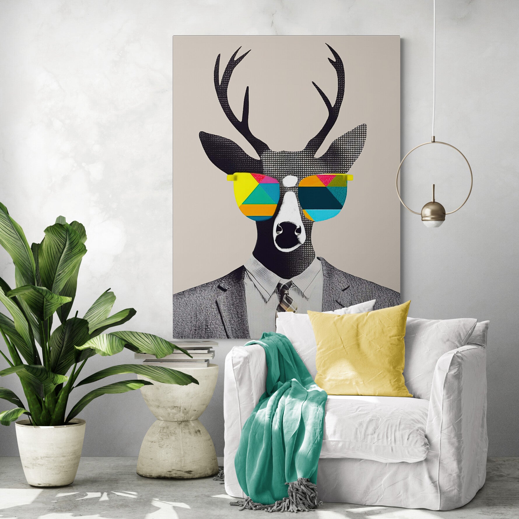 Toile murale Cerf pop art à lunettes décalé - MyselfMonArt, image size:1780x1780