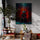 Japanese samurai wall art styled with rustic decor, natural wood, greenery, and soft lighting for a calming atmosphere
