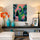 Colorful romantic wall art, minimalist modern living room, abstract couple silhouettes