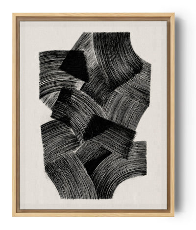 Tableau abstrait noir et blanc lignes organiques texturées art mural contemporain