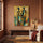 Tableau africain famille stylisée abstraite doré turquoise orange décoration murale salon ethnique