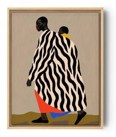 Tableau africain femme et enfant manteau zébré touches colorées art contemporain