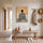 Tableau africain homme de dos cape rayée noir blanc fond ocre décoration salon moderne