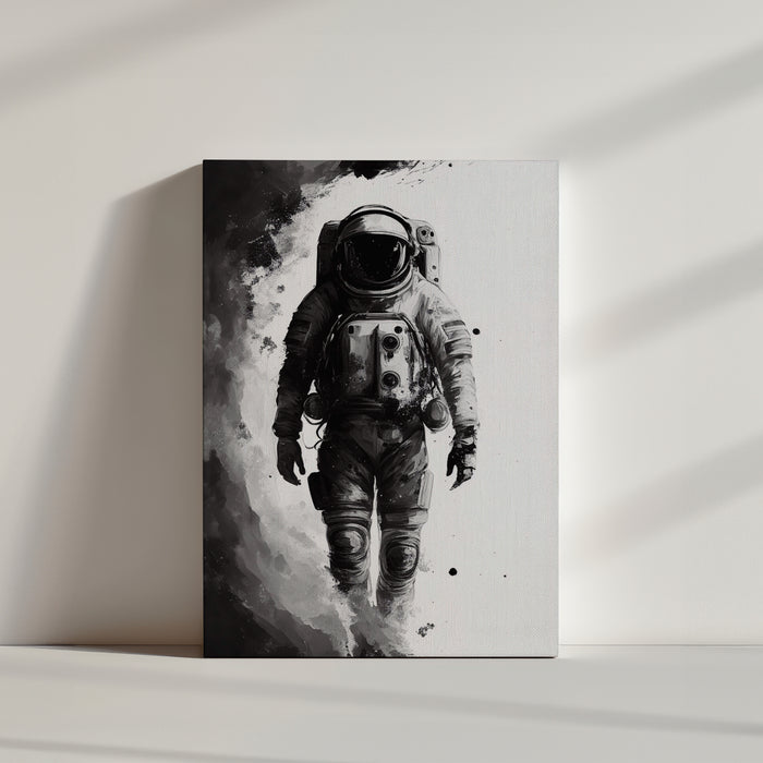 Astronaute espace. Nuage de fumée. Noir et blanc. Exploration spatiale.