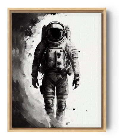 Black and white astronaut in space with smoke cloud – space exploration art print