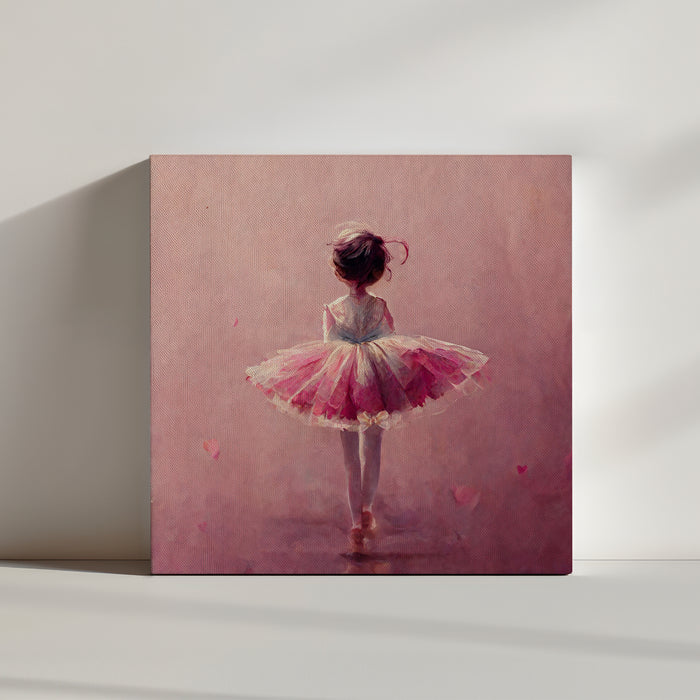 Graceful ballerina wall art print, pink tutu ballet dancer en pointe, expressing her love of dance with an elegant, expressive pose