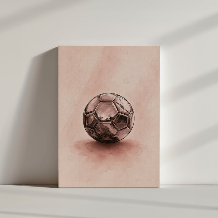 Tableau décoratif ballon de foot esquisse rose vintage pour chambre ado moderne mur blanc