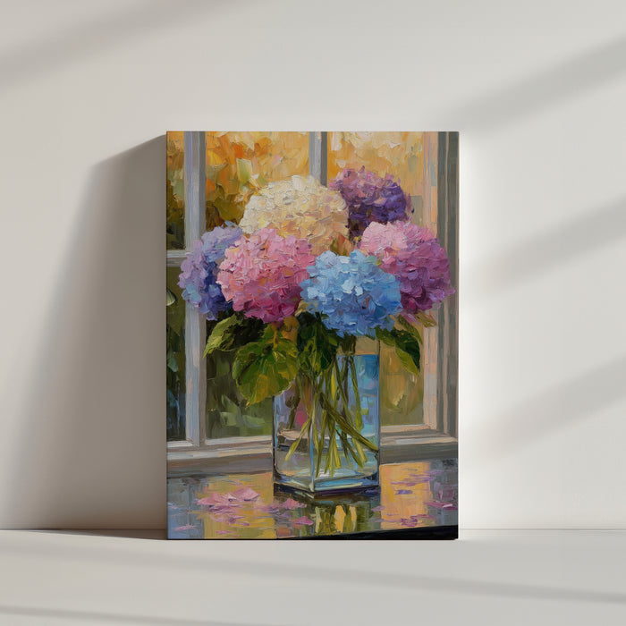 Impressionist floral wall art of a colorful bouquet by a sunlit window, soft and peaceful ambiance