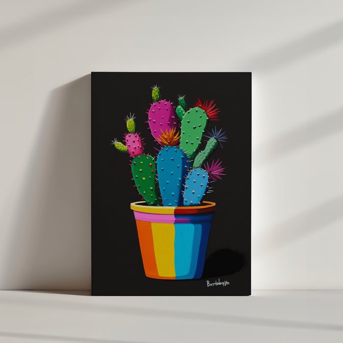 Gros plan sur le tableau cactus, célébration éclatante de couleurs néon et de motifs simplistes