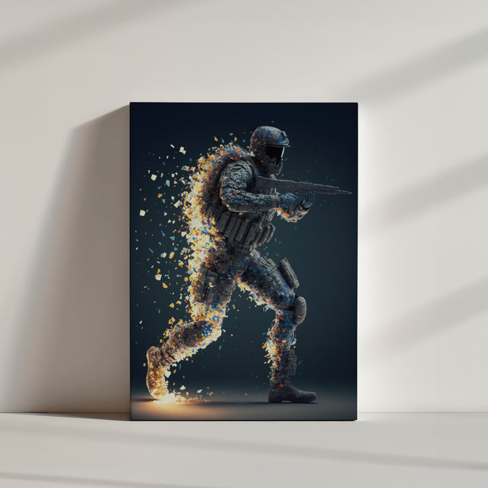 Call of Duty gaming wall art - vibrant luminous voxel soldier canvas