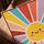 Tableau chambre bébé soleil souriant multicolore sur toile déco enfant cadre chêne doré
