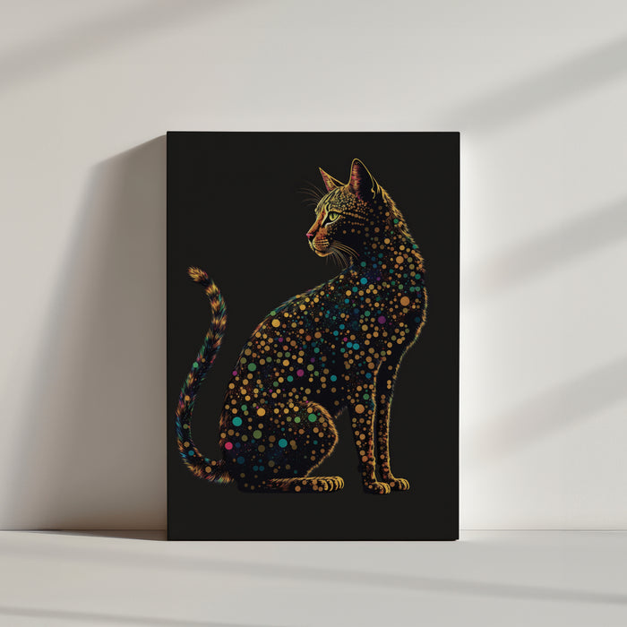 tableau design chat bengal dans le style de gaudi, art vectoriel, pointilisme coloré