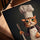 Tableau chat chef cuisinier pour salon toile cadre chêne doré